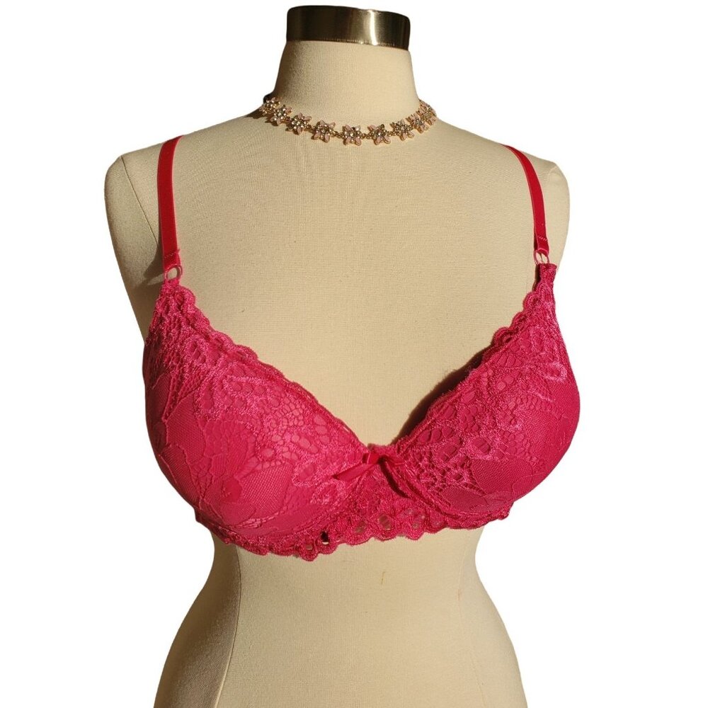 Hush Intimates 38C Push Up Bra Pink Lace Underwire Balconette Soft Lining